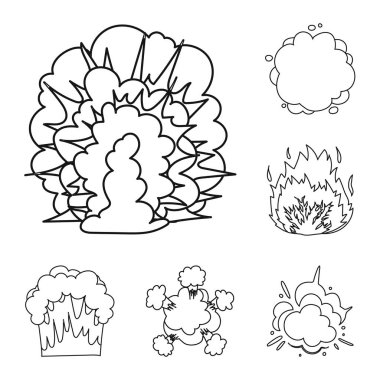 Farklı patlamalar set koleksiyonu tasarım için simgeleri anahat. Flash ve alev vektör simge stok web çizim.