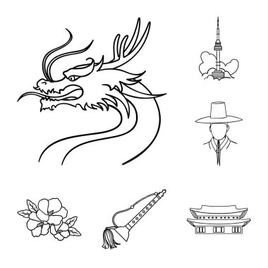 Ülkenin Güney Kore anahat simgeleri set koleksiyonu tasarım için. Seyahat ve cazibe simge stok web illüstrasyon vektör.