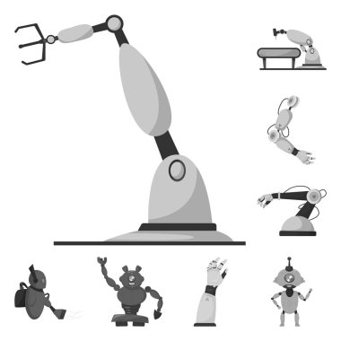 Robot ve fabrika simgesi yalıtılmış nesne. Robot ve uzay hisse senedi simgesi için web topluluğu.