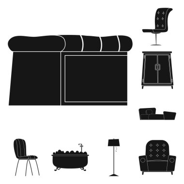 Mobilya ve daire sembolü yalıtılmış nesne. Mobilya ve ev hisse senedi simgesi web için set.