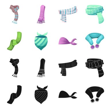 Eşarp ve şal logosu yalıtılmış nesne. Eşarp ve hisse senedi için aksesuar vektör ikon koleksiyonu.