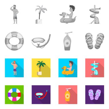 Yalıtılmış nesne havuzu ve yüzme işareti. Hisse senedi için havuz ve etkinlik vektör simge kümesi.