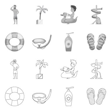 Havuzu ve yüzme simge vektör tasarımı. Web için havuz ve etkinlik hisse senedi simgesi kümesi.