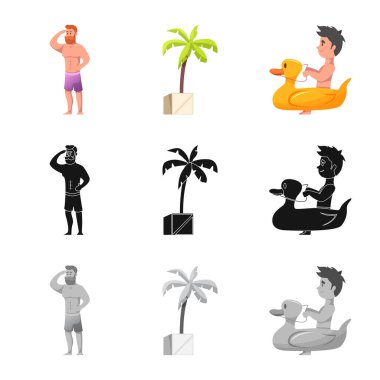 Havuzu ve yüzme simge vektör tasarımı. Havuzu ve etkinlik hisse senedi vektör çizim topluluğu.