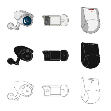 Cctv kamera simgesi vektör tasarımı. Hisse senedi için cctv ve sistem vektör simge topluluğu.