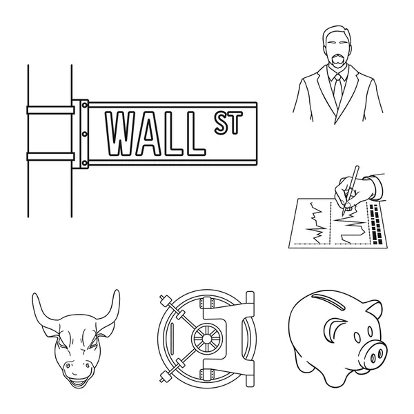 Dinero y finanzas esbozan iconos en la colección de conjuntos para el diseño. Negocios y Éxito vector símbolo stock web ilustración . — Archivo Imágenes Vectoriales