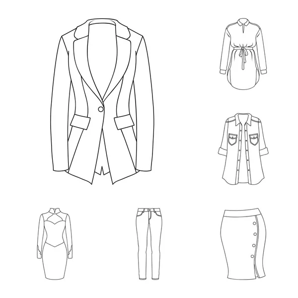 Γυναίκες s ρούχα διάρθρωσης εικονίδια στη συλλογή σετ για σχεδιασμό. Ποικιλίες ρούχα και αξεσουάρ σύμβολο μετοχής web εικονογράφηση διάνυσμα. — Διανυσματικό Αρχείο