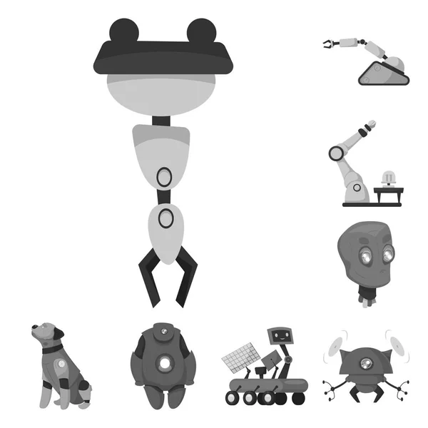 Isoliertes Roboterobjekt und Fabriksymbol. Sammlung von Roboter- und Raumfahrtvektorillustrationen. — Stockvektor