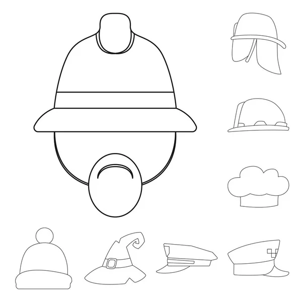 Vector illustration of headgear and cap symbol. Collection of headgear and accessory stock symbol for web. — Stock Vector