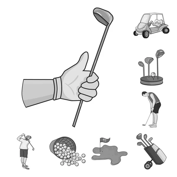 Golf and attributes monochrome icons in set collection for design.Golf Club and equipment vector symbol stock web illustration. — Stock Vector