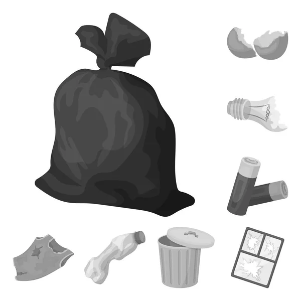 Basura y residuos de iconos monocromáticos en la colección de conjuntos para el diseño. Limpieza de basura vector símbolo stock web ilustración . — Vector de stock