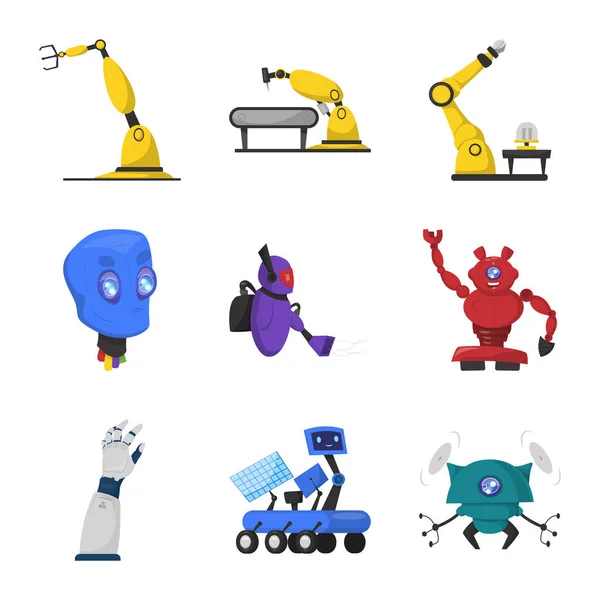 Vektorillustration av roboten och fabriken ikonen. Samling av roboten och utrymme lager vektorillustration. — Stock vektor