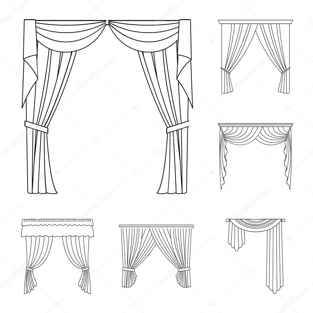 Different kinds of curtains outline icons in set collection for design. Curtains and lambrequins vector symbol stock  illustration.