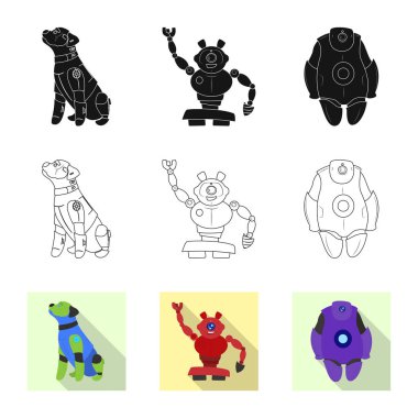 Robot ve fabrika simge vektör tasarımı. Web için robot ve uzay hisse senedi simgesi kümesi.