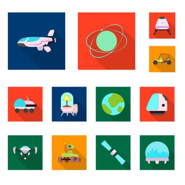 Mars ve uzay simge vektör Illustration. Mars ve hisse senedi için gezegen vektör simge kümesi.