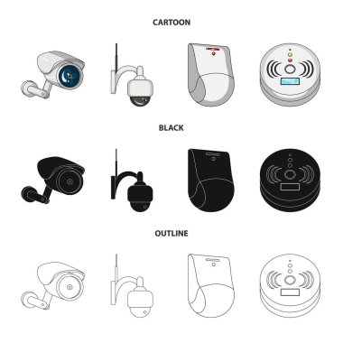 Cctv ve kamera simgesi yalıtılmış nesne. Cctv ve sistem stok vektör çizim seti.