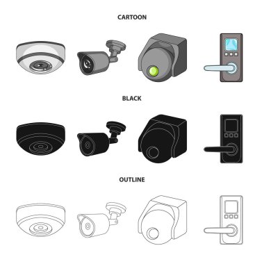 Cctv ve kamera logo vektör Illustration. Cctv ve sistem stok vektör çizim seti.