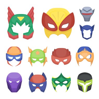 Karnaval maskesi karikatür simgeleri set koleksiyonu tasarım için. Göz ve yüz vektör simge stok web illüstrasyon maske.