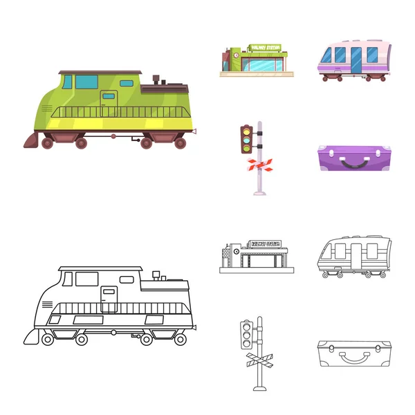 Objet isolé de l'icône du train et de la gare. Collection d'illustrations vectorielles de stock de trains et de billets . — Image vectorielle