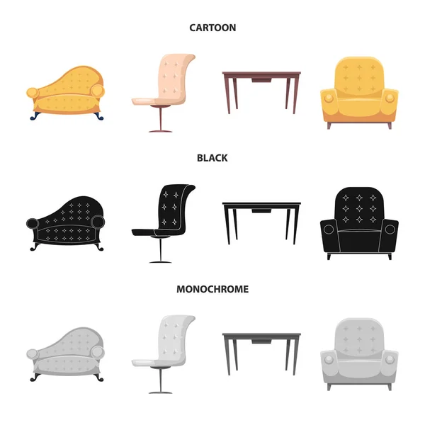 Vektor design av möbler och lägenhet tecken. Uppsättning av möbler och hem vektor ikon för lager. — Stock vektor