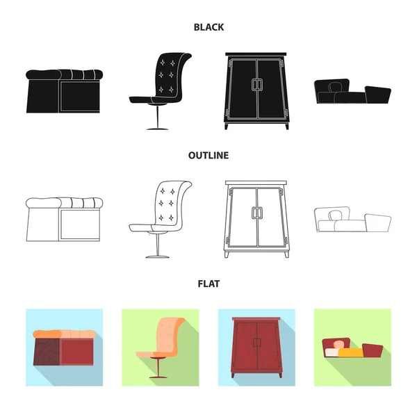 Векторні ілюстрації меблів та логотипу квартири. Колекція меблів та домашніх тварин Векторні ілюстрації . — стоковий вектор