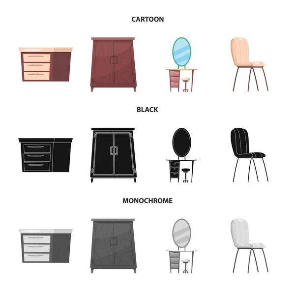 Vektor design av möbler och lägenhet logotyp. Uppsättning av möbler och hem lager vektorillustration. — Stock vektor