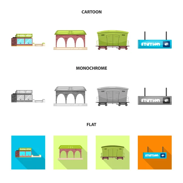 Objek terisolasi dari kereta api dan logo stasiun. Kumpulan ikon vektor kereta dan tiket bagi stok . - Stok Vektor