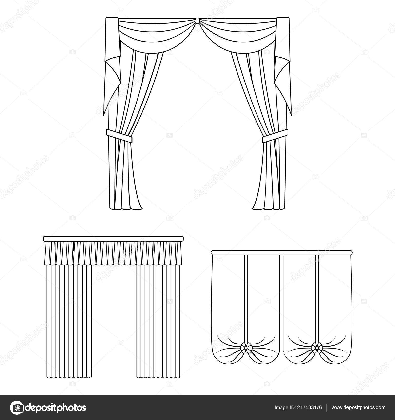 Different kinds of curtains outline icons in set collection for design