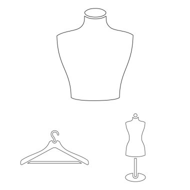 Atelier ve dikiş anahat simgeleri set koleksiyonu tasarım için. Dikiş vektör için cihazlar ve hisse senedi web illüstrasyon simge.