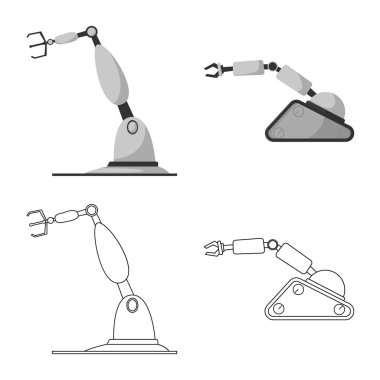 Robot ve fabrika sembolü yalıtılmış nesne. Hisse senedi için robot ve uzay vektör simge topluluğu.