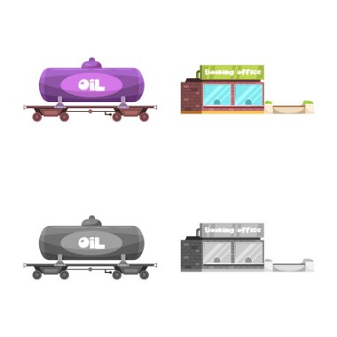 Tren ve İstasyonu sembolü yalıtılmış nesne. Web için tren ve bilet hisse senedi simgesi kümesi.