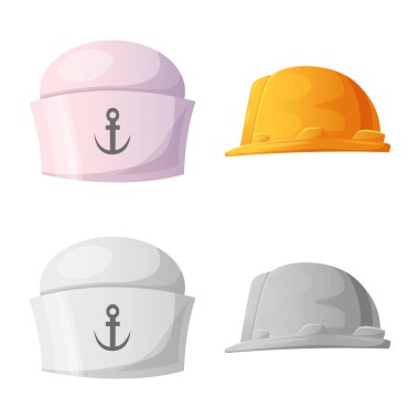 Şapkalar ve kap logosu yalıtılmış nesne. Şapkalar ve hisse senedi için aksesuar vektör simge kümesi.