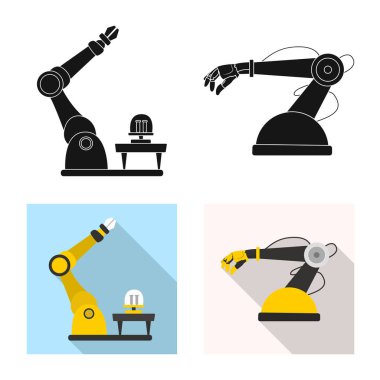 Robot ve fabrika logo vektör Illustration. Web için robot ve uzay hisse senedi simgesi kümesi.