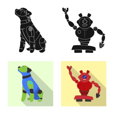 Robot ve fabrika simge vektör tasarımı. Hisse senedi için robot ve uzay vektör simge kümesi.