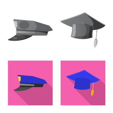 Şapkalar ve kap simge vektör Illustration. Şapkalar ve aksesuar hisse senedi vektör çizim koleksiyonu.