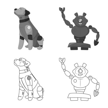 Robot ve fabrika simge vektör Illustration. Hisse senedi için robot ve uzay vektör simge topluluğu.