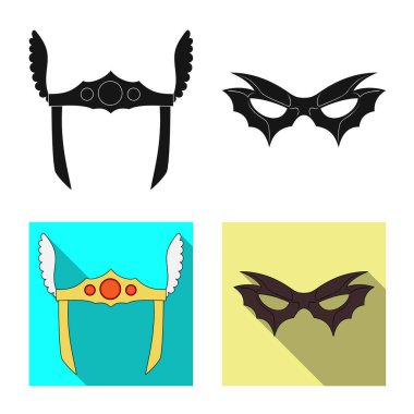 Bir kahraman ve maske işaret illüstrasyon vektör. Web için kahraman ve süper kahraman hisse senedi simgesi kümesi.