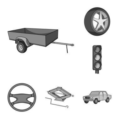 Araba, araç tek renkli simgeler toplama tasarımı için ayarlayın. Araba ve ekipman sembol stok web illüstrasyon vektör.