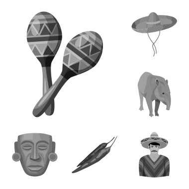 Ülke Meksika set koleksiyonu tasarım için tek renkli simgeler. Meksika ve dönüm noktası sembol stok web illüstrasyon vektör.