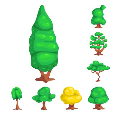 Ağaç ve doğa simge vektör Illustration. Web için ağaç ve taç hisse senedi simgesi kümesi.