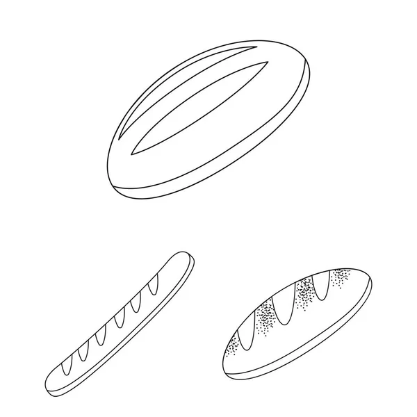 Rodzaje chleba zarys ikony w kolekcja zestaw do projektowania. Produkty piekarnicze symbol web czas ilustracja wektorowa. — Wektor stockowy