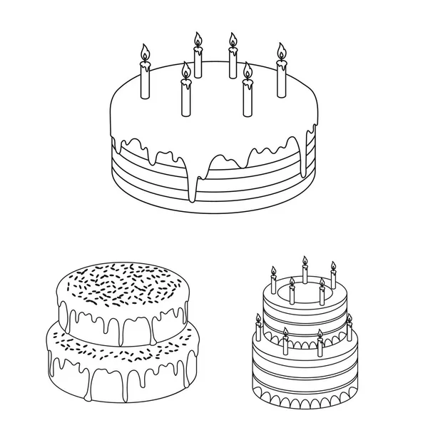 Torta és desszert vázlat ikonok beállítása gyűjtemény design. Ünnep torta vektor szimbólum állomány honlap illusztráció. — Stock Vector