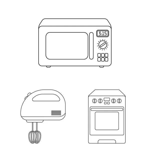Tipos de electrodomésticos esbozan iconos en la colección de conjuntos para el diseño.Equipo de cocina vector símbolo stock web ilustración . — Vector de stock