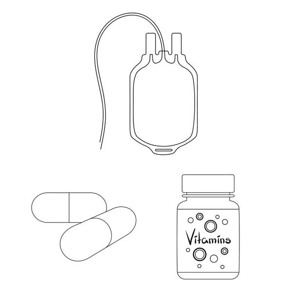 Pengobatan dan pengobatan menguraikan ikon dalam koleksi set untuk desain. Ilustrasi web simbol stok obat dan peralatan vektor . - Stok Vektor