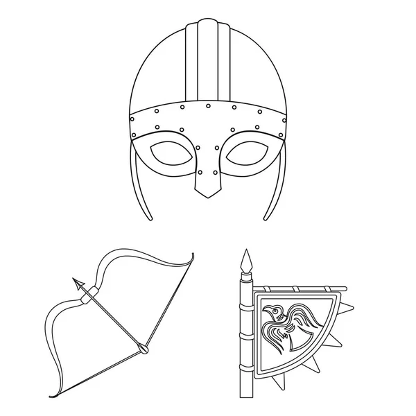 Vikings and attributes outline icons in set collection for design.Old Norse Warrior vector symbol stock web illustration. — Stock Vector