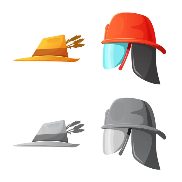 Objeto isolado de capacete e símbolo de boné. Conjunto de chapéus e acessórios ilustração vetorial . — Vetor de Stock