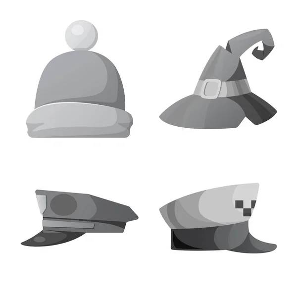 Objet isolé du couvre-chef et du panneau de chapeau. Ensemble de couvre-chefs et accessoire stock symbole pour la toile . — Image vectorielle