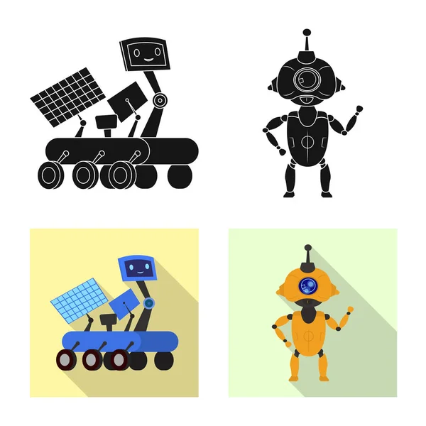 Isoliertes Roboterobjekt und Fabriklogo. Roboter- und Weltraumvektorsymbole für den Vorrat. — Stockvektor