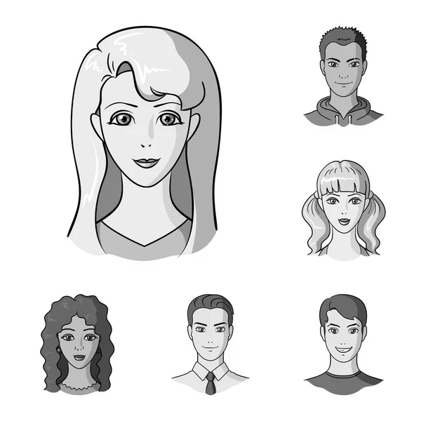 Icone avatar e viso monocromatiche nella collezione set per il design. L'aspetto di una persona vettoriale simbolo stock web illustrazione . — Vettoriale Stock