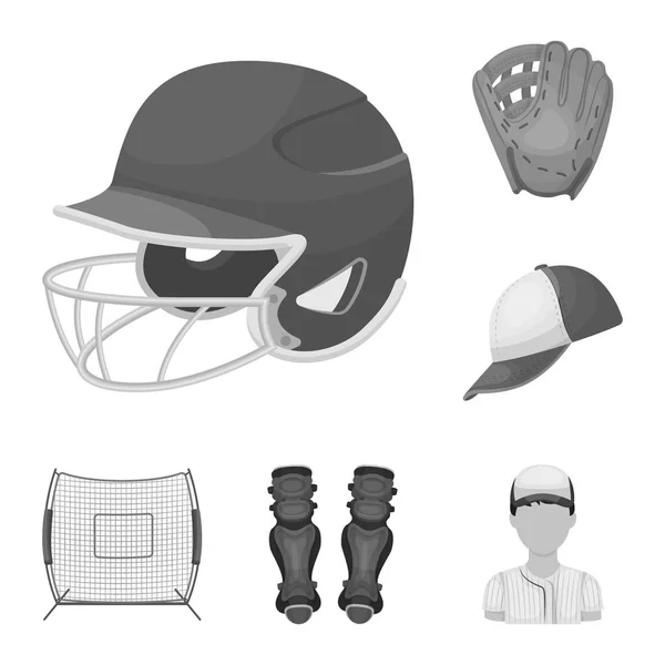 Honkbal en kenmerken zwart-wit pictogrammen in set collectie voor design. Honkballer en apparatuur vector symbool voorraad web illustratie. — Stockvector